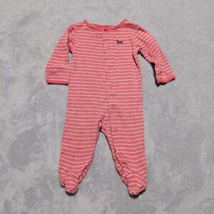 Carter's 6M 100% Cotton Full Snap Footie Striped with Dog Embroidered